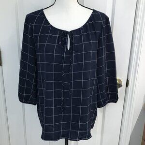 NYCC Women's Windowpane Lace Up Blouse M